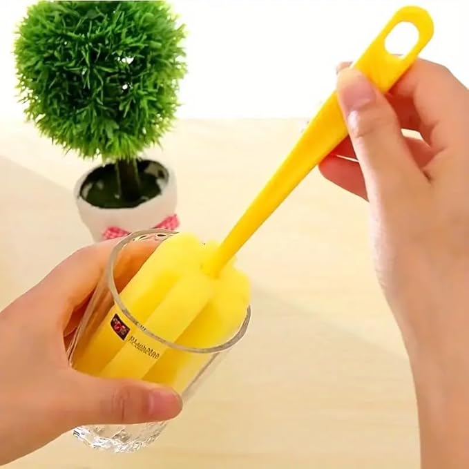 1pc Long-Handle Sponge Bottle Brush – Random Color Soft Non-Scratch Cleaning Brush for Cups, Tumblers & Bottles | Deep Reach Scrubber for Home, Office & Kitchen