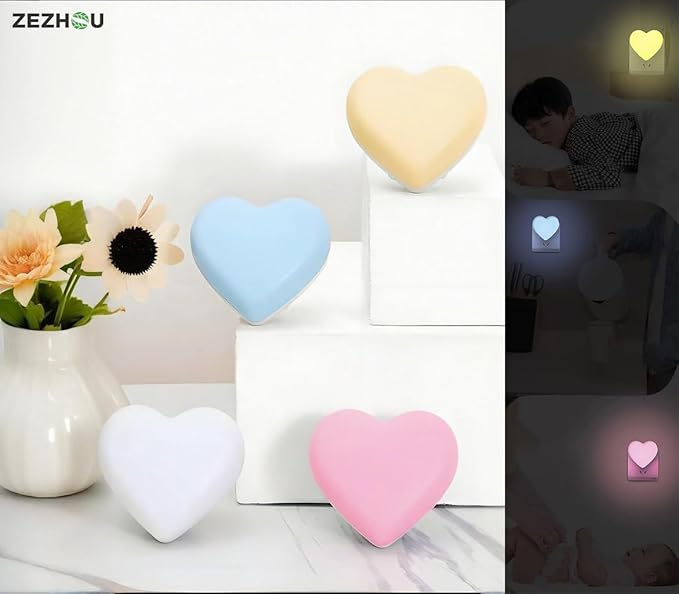 Night Lights Plug into Wall - Heart LED Night Light for Kids, Cute Nightlight Plug in with Auto On/Off Dusk to Dawn Sensor, Soft Warm Lamp for Bedroom, Nursery, Living Room, Bathroom, Hallway, Pink