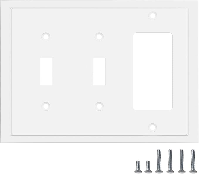 Modern Edge Decorative Wall Plate Switch Plate Outlet Cover, Durable Solid Zinc Alloy (Double Toggle/Single Decorator, White)