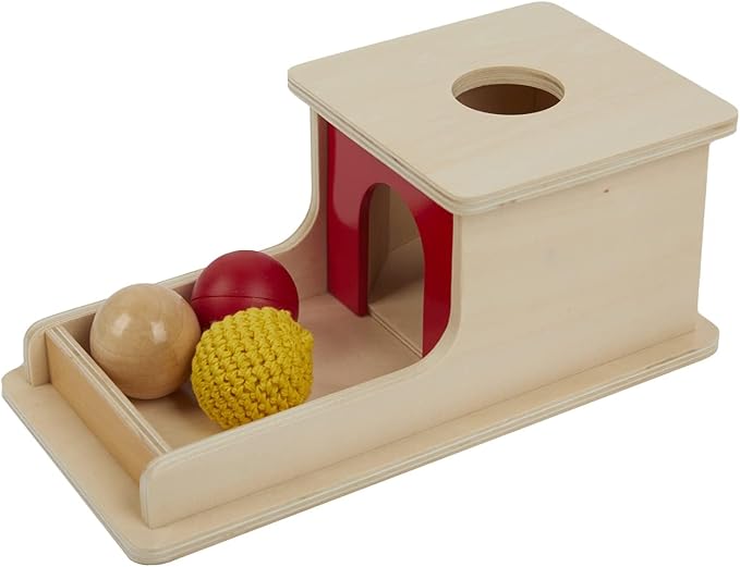 Object Permanence Box with Tray Three Balls for 6-12 Months Babies (Wood+Plastic+Knit Ball)