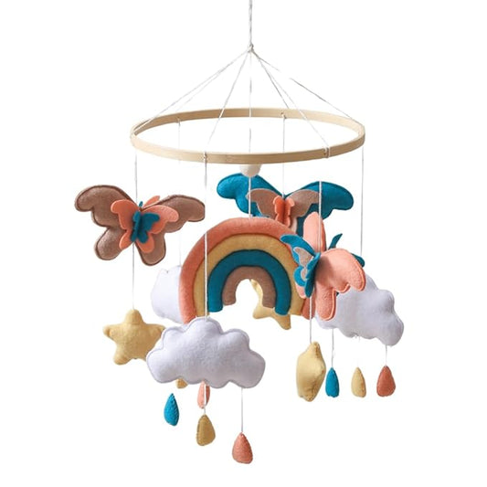 GOODMOM Boho Baby Crib Mobile –Handmade Nursery Hanging Mobile for Baby Boy & Girl - Perfect Bohemian Nursery Room Decor with Felt & Leather - Great Newborn Gift (Dreambutterfly)