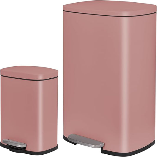 13.2+1.3 Gallon Trash Can Combo Set, Stainless Steel Garbage Bin with Pedal, Removable Inner Waste Bucket, Anti-Fingerprint, Soft-Close Locking Lid Dustbin for Kitchen, Bathroom, Office