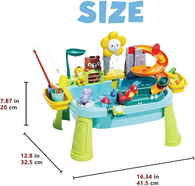 Sensory Water Table for Toddlers 1-3, Play Sink with Running Water Toys for Kids Ages 4-8, Kitchen Sink with Play Food Vegetables, Dishes, Fishing Game, Outdoor Sand Summer Toys for Boys Girls