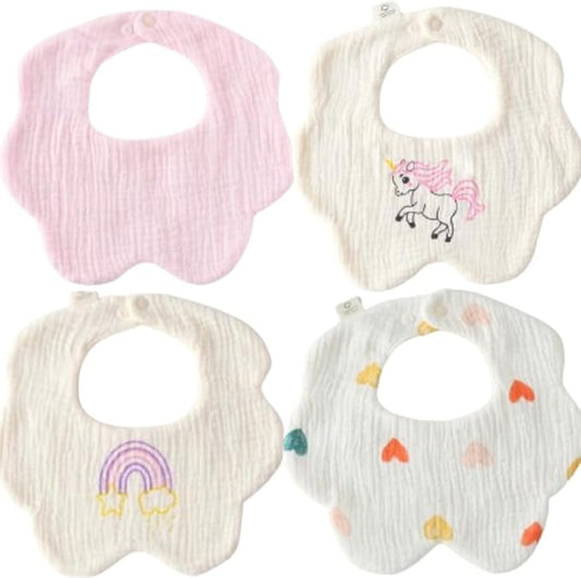 4 Pack Baby Bandana Bibs - Super Absorbent for Drooling & Teething - Soft, Flower Shape (0-24 Months)