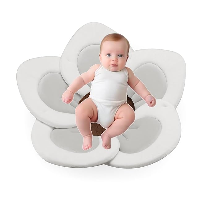 PandaEar Baby Bath Pad for Infant Newborn | Soft Flower 5 Petals for Sink Bathtub Essentials Shower Gift (Grey)
