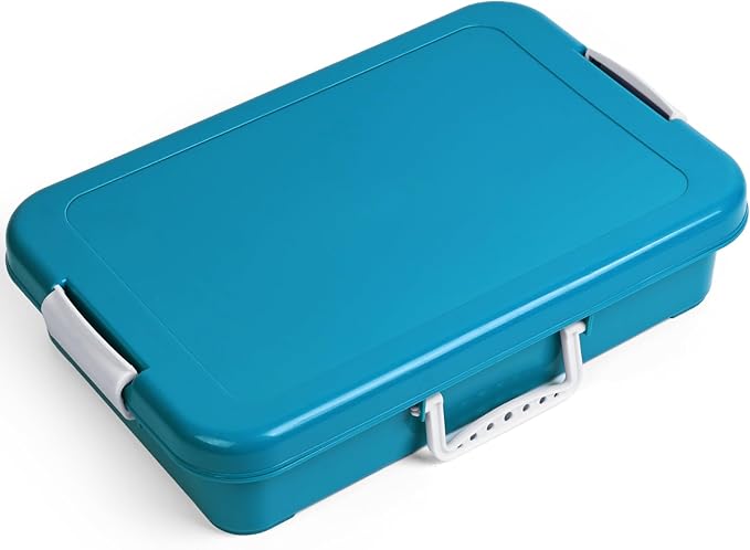Madzee Plastic Activity Tray with lid for Slime, Beads, Sand and Sensory Toys – 15 Inches (Teal)