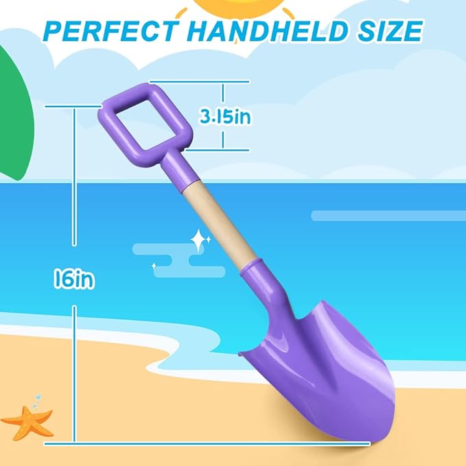 Amarlozn Beach Sand Shovels Toy for Kids, Jumbo Gardening Tool Kit, 16" Sturdy Long Handheld Wooden ABS Plastic Spade Scoop for Sand Snow Digging Planting, Summer Winter Backyard Fun (Purple, Yellow)