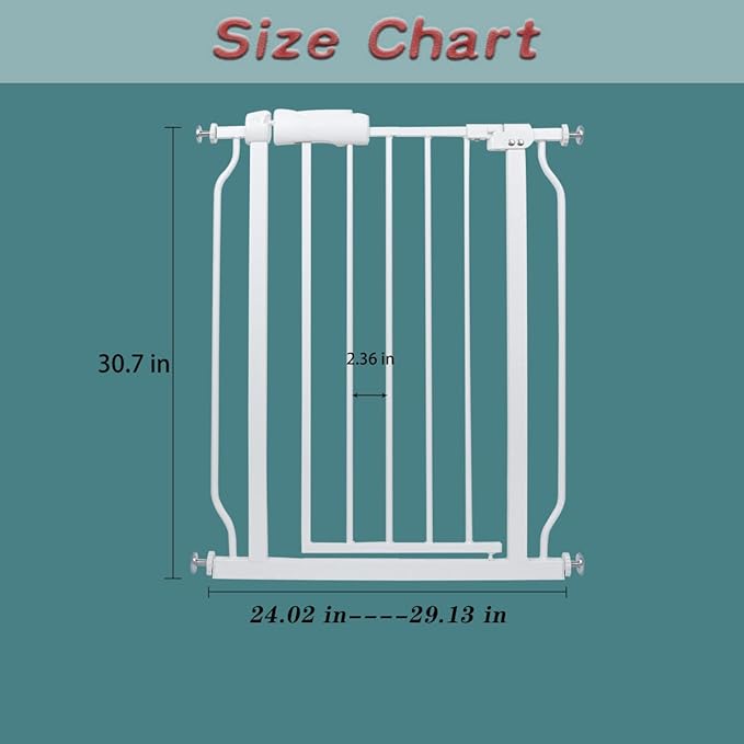 Narrow Baby Gate 24 Inch for Small Dogs - White Tension Indoor Safety Auto Close Walk Through Metal Gate for House Doorways Stairs (24.02"-27.56"/61-70CM)