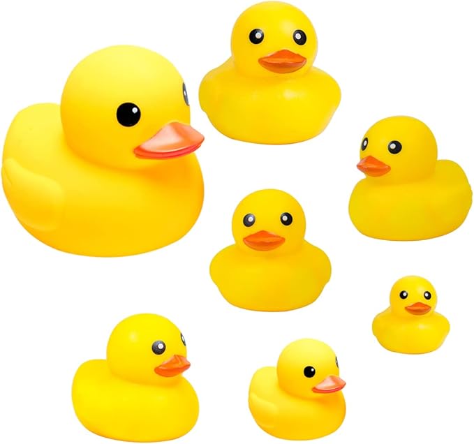 Yellow Rubber Ducks, 7pcs Preschool Large Bath Toys Bathtub Floating Duckies Gift for Baby Shower Infants Kids Toddler Party Decoration (Medium)