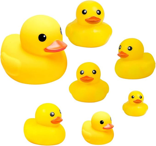 Yellow Rubber Ducks, 7pcs Preschool Large Bath Toys Bathtub Floating Duckies Gift for Baby Shower Infants Kids Toddler Party Decoration (Medium)