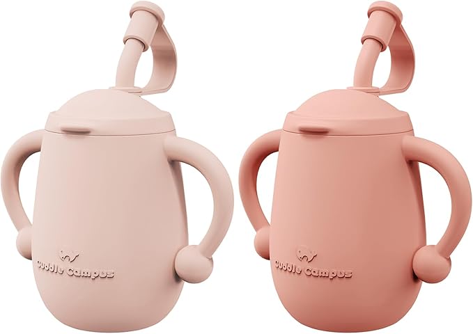 Cuddle Campus Pack of 2 Silicone Baby Training Cup, Shatterproof Toddler Sippy Cups with Straw, Open Cup for Baby, 6+ Months 5 Oz