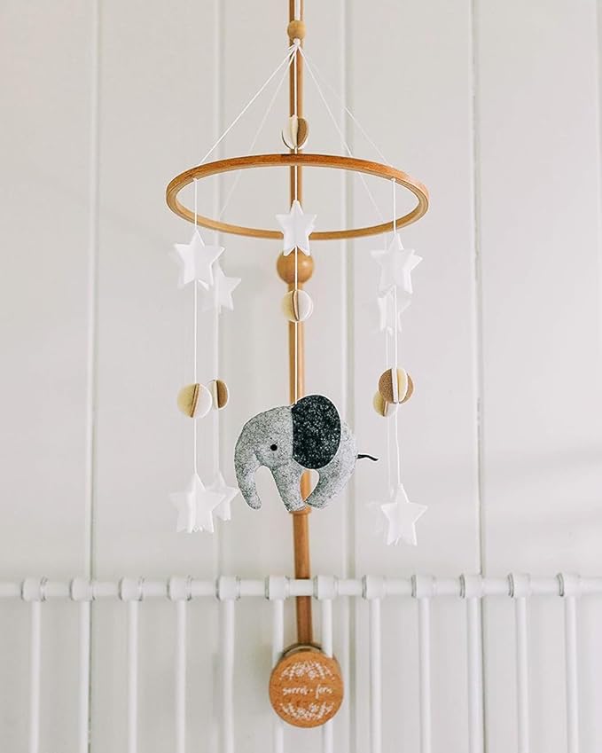 Sorrel + Fern Scandinavian Elephant Baby Crib Mobile - Grey, Portable, Hanging Mobile for Newborns, Parents, Gift-givers