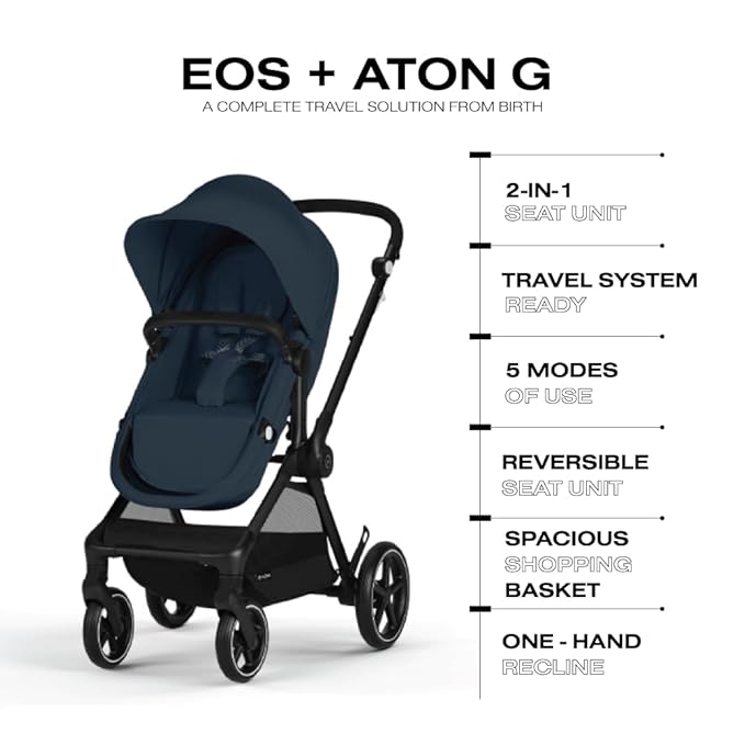 Cybex EOS 5-in-1 Travel System Stroller + Lightweight Aton G Infant Car Seat, Ocean Blue