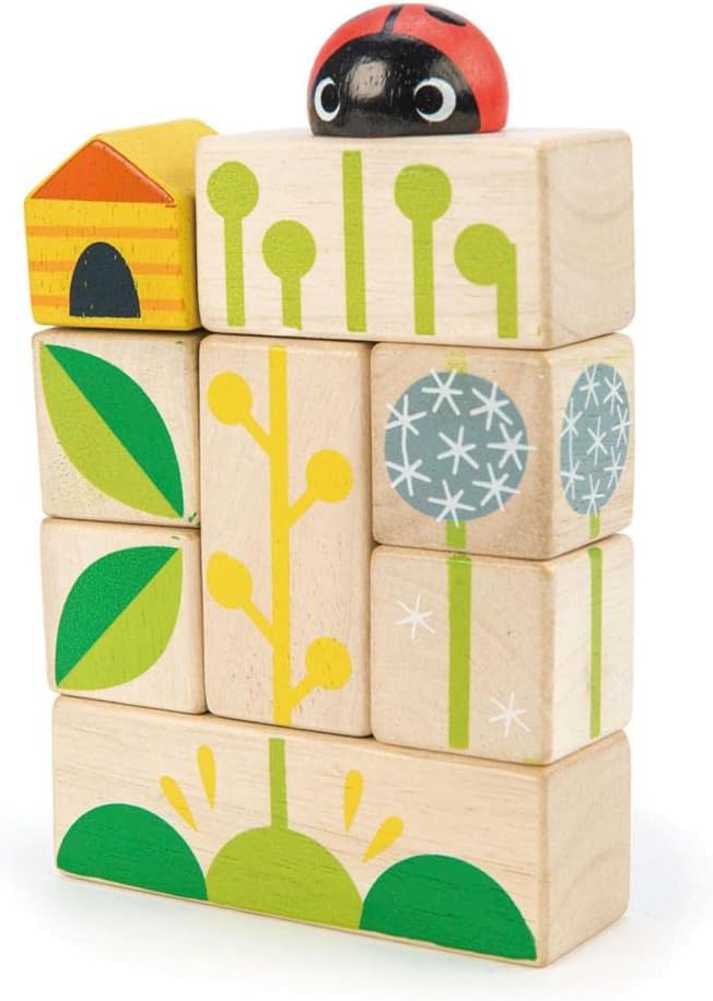 Tender Leaf Toys - Garden Blocks - 25 Pieces Decorative Garden Themed Wooden Stacking Blocks with Peg - Building Blocks, Hand-Eye Coordination Strength & Creative Play - Age 18m+
