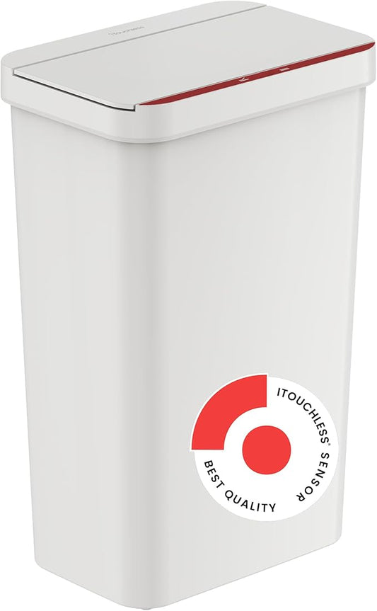 iTouchless Prime 13.2 Gallon Sensor Trash Can, Slim and Space-Saving, Durable Dent-Proof Construction, Automatic Bin White Color Great for Kitchen, Home, Office, Business, Garage, Plastic