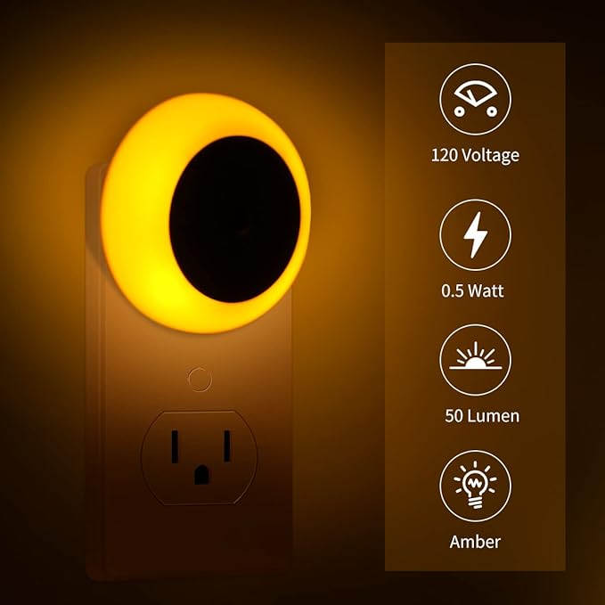KINUR 6 Pack Amber Night Light, LED Night Lights Plug into Wall with Dusk to Dawn sensors, Plug in Night Lights for Kids Room, Bedroom, Bathroom, Baby Nursery,Stair Lights, Hallway Light