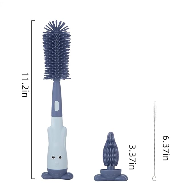 Chemimoso Cup Cleaning Brush, Silicone Baby Bottle Brush with Stand, Large Handle Water Bottle Brush Cleaner Set, with a Tiny Cup Lid Gap Cleaning Brush, Cup Lid Cleaner Brushes Kit, Blue