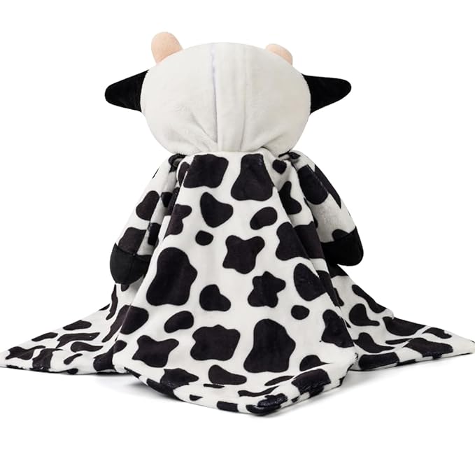Love By Emi Baby Music Lovey Black & White Cow, Baby Sleep Soother for Crib & Cuddle Bedtime, White Noise with Heartbeat & Lullaby, Plush Sound Toy, Stuffed Animal for Newborns, Infants & Toddlers