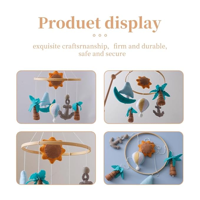 GOODMOM Seaside Nursery Mobile for Boys & Girls - Handmade Staycation Baby Mobile for Crib - Baby Crib Mobile BEACH Theme Accessories with Sailboat |Easy Assembly & Sturdy Structure |Gift for Newborns