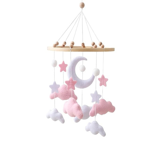 GOODMOM Sky Baby Mobile Dreamy Mobile for Baby Crib Handmade Felt Clouds and Moon Nursery Decor Gender-Neutral Crib and Ceiling Mobile in Twilight Theme for Newborns