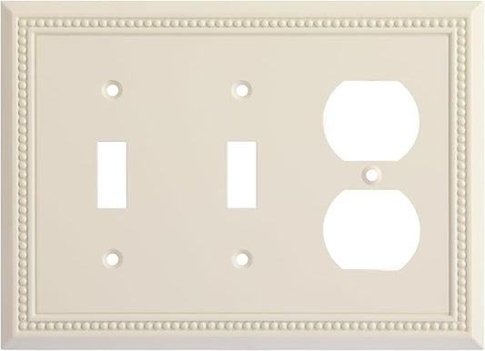 Henne Bery Sunken Pearls Heavy Duty Decorative Wall Plate Switch Plate Outlet Cover (Double Toggle/Single Duplex, Light Almond)