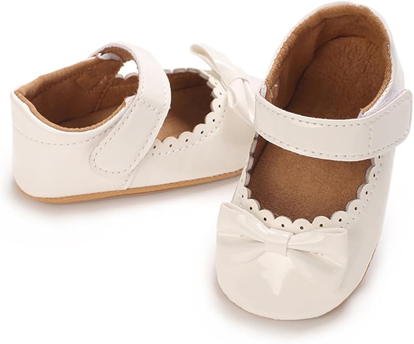 COSANKIM Baby Girls Mary Jane Flats Shoes Anti-Slip Rubber Sole Infant Toddler Princess Wedding Dress Shoes