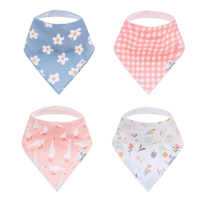 Copper Pearl 4 Pack Soft Cotton Baby Bibs for Drooling and Teething, Absorbent Drool Bibs for Baby Girl and Boy, Adjustable to Fit Newborns to Toddlers, Tons of Styles (Goosie)