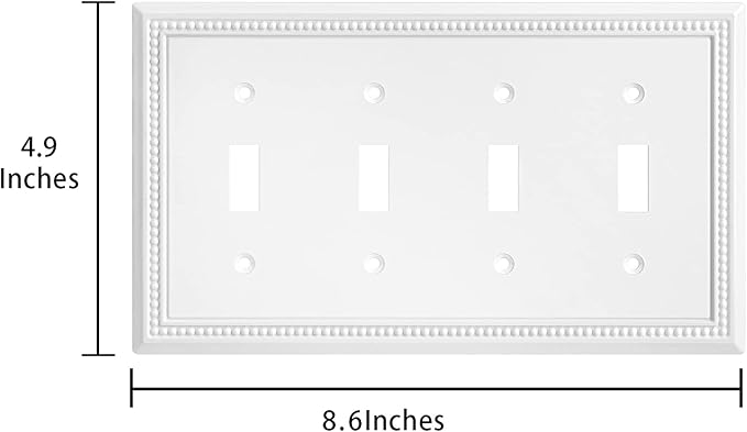 Henne Bery Sunken Pearls Heavy Duty Decorative Wall Plate Switch Plate Outlet Cover (Quad Toggle, White)