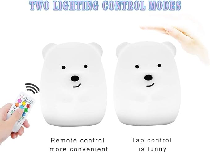 Night Light for Kids, Bedside Lamp for Children/Adults, Multicolor Light with Remote Control, Break Resistant, Eye Caring, Big Size, Adjustable Brightness & Color, Timing function - Large Bear