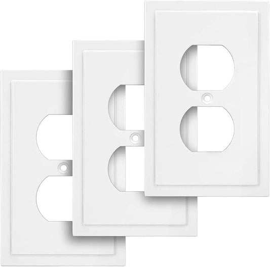 Modern Edge Decorative Wall Plate Switch Plate Outlet Cover, Durable Solid Zinc Alloy (Single Duplex 3PK, White)