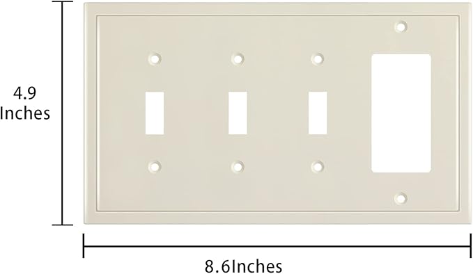 Henne Bery Modern Edge Decorative Wall Plate Switch Plate Outlet Cover, Durable Solid Zinc Alloy (Triple Toggle/Single Decorator, Light Almond)