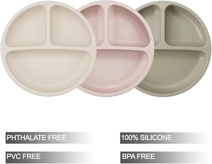 PandaEar 9-Piece Toddler Plates & Utensils Set, 3-Pack Suction Plates with 3 Spoons & 3 Forks, Silicone Baby Feeding Set