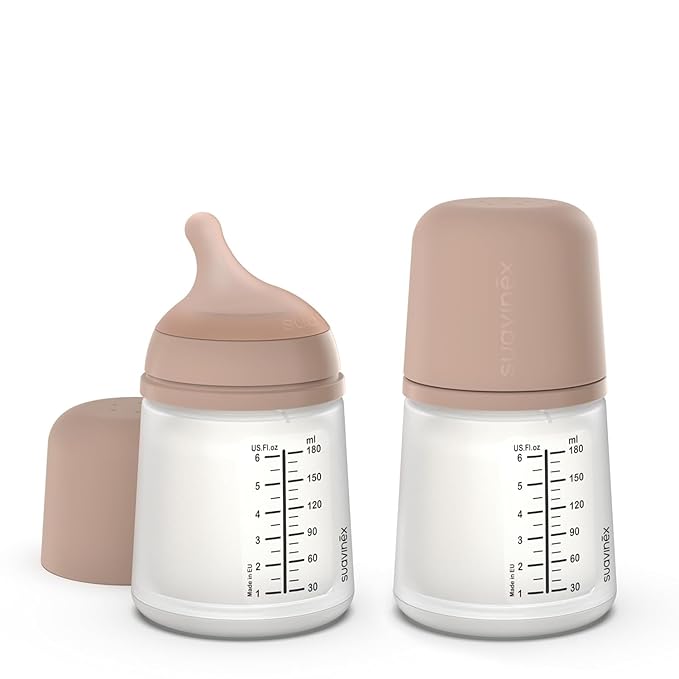 Suavinex Zero Zero Anti Colic Baby Bottle, No 1 Spanish Baby Bottle Brand, Minimizes Bottle Rejection & Nipple Confusion, Perfect for Combo Feeding, 2pk, 6oz/180mL, Medium Tone, Adaptable Flow Nipple