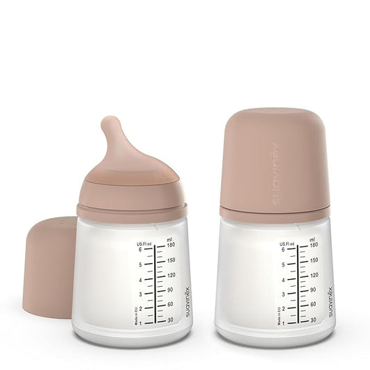 Suavinex Zero Zero Anti Colic Baby Bottle, No 1 Spanish Baby Bottle Brand, Minimizes Bottle Rejection & Nipple Confusion, Perfect for Combo Feeding, 2pk, 6oz/180mL, Medium Tone, Adaptable Flow Nipple