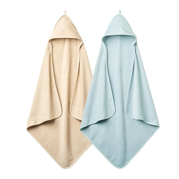 Baby Hooded Towel – Organic Cotton Baby Bath Towels, 32" x 32" Super-Soft and Absorbent Baby Towels for Newborn 2-Pack (Fog/Baby Blue)