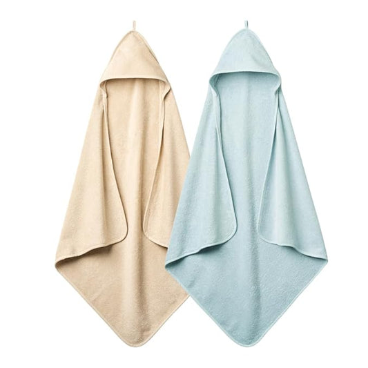 Baby Hooded Towel – Organic Cotton Baby Bath Towels, 32" x 32" Super-Soft and Absorbent Baby Towels for Newborn 2-Pack (Fog/Baby Blue)