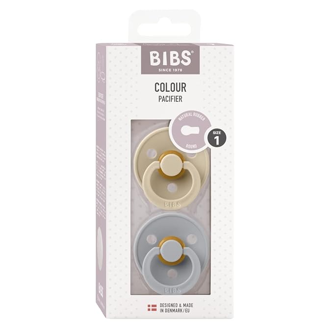 BIBS Pacifiers Colour Collection | Natural Rubber Baby Pacifier | Set of 2 BPA-Free Soothers | Made in Denmark | 6+ Months (Pack of 2) | Vanilla/Cloud