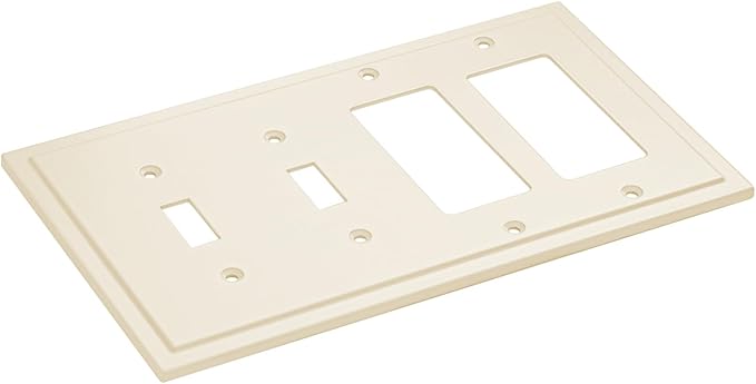 Henne Bery Modern Edge Decorative Wall Plate Switch Plate Outlet Cover, Durable Solid Zinc Alloy (Double Toggle/Double Decorator, Light Almond)