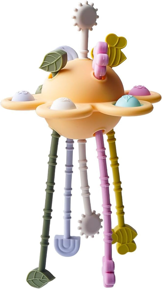 Food Grade Silicone Pull String Baby Toy, Montessori Pull String Sensory Toy for 6-12-18 Months Babies Teething Toys,Toddler Fidget Toys Birthday Gift for Infant/Toddler(Yellow)