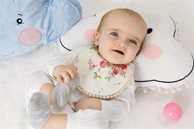 GZMM Baby Bib For Girls,Reversible Waterproof Handmade Natural Cotton Baby Drool Bib 0-12 months 2 Pack (floral mult-9, 0-12 months)