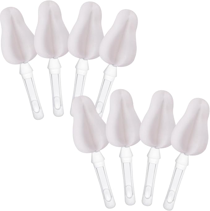 INVODA Nipple Brush Replacement Heads 8PCS Sponge Bottle Brush Head Baby Bottle Nipple Cleaner Detachable Nipple Brush Refill Replacement Head (White)