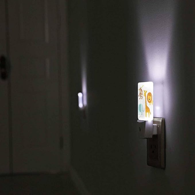 LED Night Light,Cute Jungle Animal LED Night Light Plug into Wall with Dusk to Dawn Light Sensor White Energy Efficient Nightlight for Bedroom Bathroom Hallway Living Room Kitchen