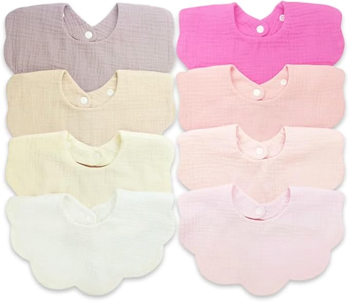 EllieHouse Baby Bibs for Girls Boys 8 Pack Muslin Drool Teeth Drooling Teething Bibs Muslin Cotton for Toddler Infant