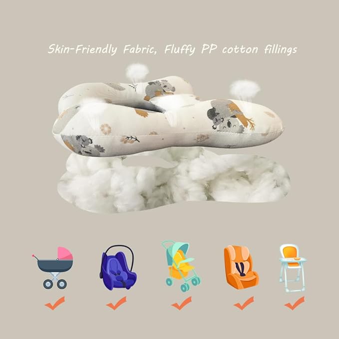 Baby Neck Pillows, Comfortable Baby Travel Head Neck Support Pillow for Car Seat Stroller Pushchair, Soft PP Cotton Travel Pillow for 0-1 Year Old Toddler Infant Newborn, Koala