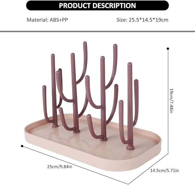 Baby Essentials,Bottle Drying Rack,Baby Bottle Drying Rack,Drying Rack for Kitchen Counter,Detachable Bottle Dryer Holder with Base.for Nipples,Cups,Pump Parts and Accessories(Pink)