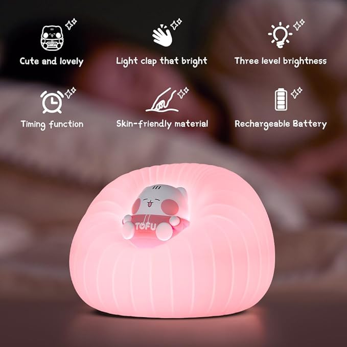 Night Light for Bedroom, Rechargeable LED Lamp with Adjustable Brightness and Automatic Shut-Off, Soft Silicone Design, Touch Control, Gift for Infants, Toddlers, Girls, and Boys