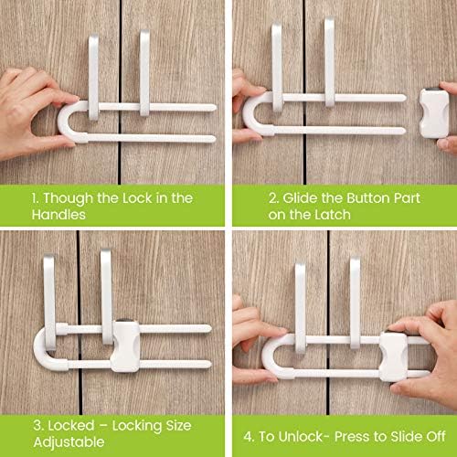 Jetec 10 Pieces Cabinet Locks for Babies, U-Shaped Proofing Drawers Safety Child Locks Adjustable, Easy to Use Childproof Latch for Knob Handle on Kitchen Door Storage Cupboard Closet (White)