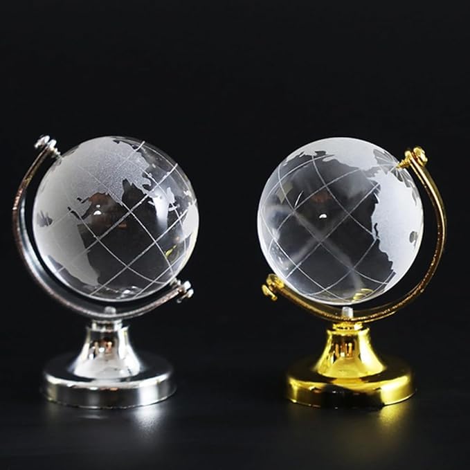 Mini World Globe Crystal Glass balls,Clear Paperweight decorative,small Earth globe for desk decorations,Office Home table Decor,tiny Ornaments Gifts, Miniature Ball Sphere paper weights,Golden 5cm.