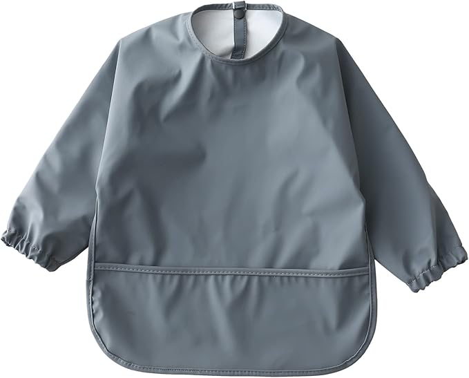 GZMM Waterproof Baby Bibs,Infant Toddler Long Sleeve Feeding Bib With Food Catcher,Wipe Clean & Washable