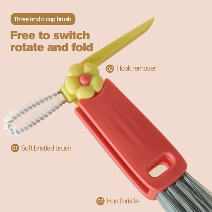 3 in 1 Cup Lid Cleaning Brush, 2025 New Crevice Cleaning Brush for Bottle Gap Tight Spaces, 3 in 1 Multifunctional Cleaning Portable Cup Lid Cleaner with Brush